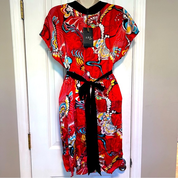 A.B.S. Collection Red Silk Mini Kimono Day Dress | New with Tags | Size: Small - Picture 4 of 14